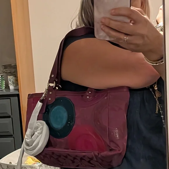 Coach Magenta Purple /Teal Signature Tote Patchwork Vintage RARE - Picture 3 of 11